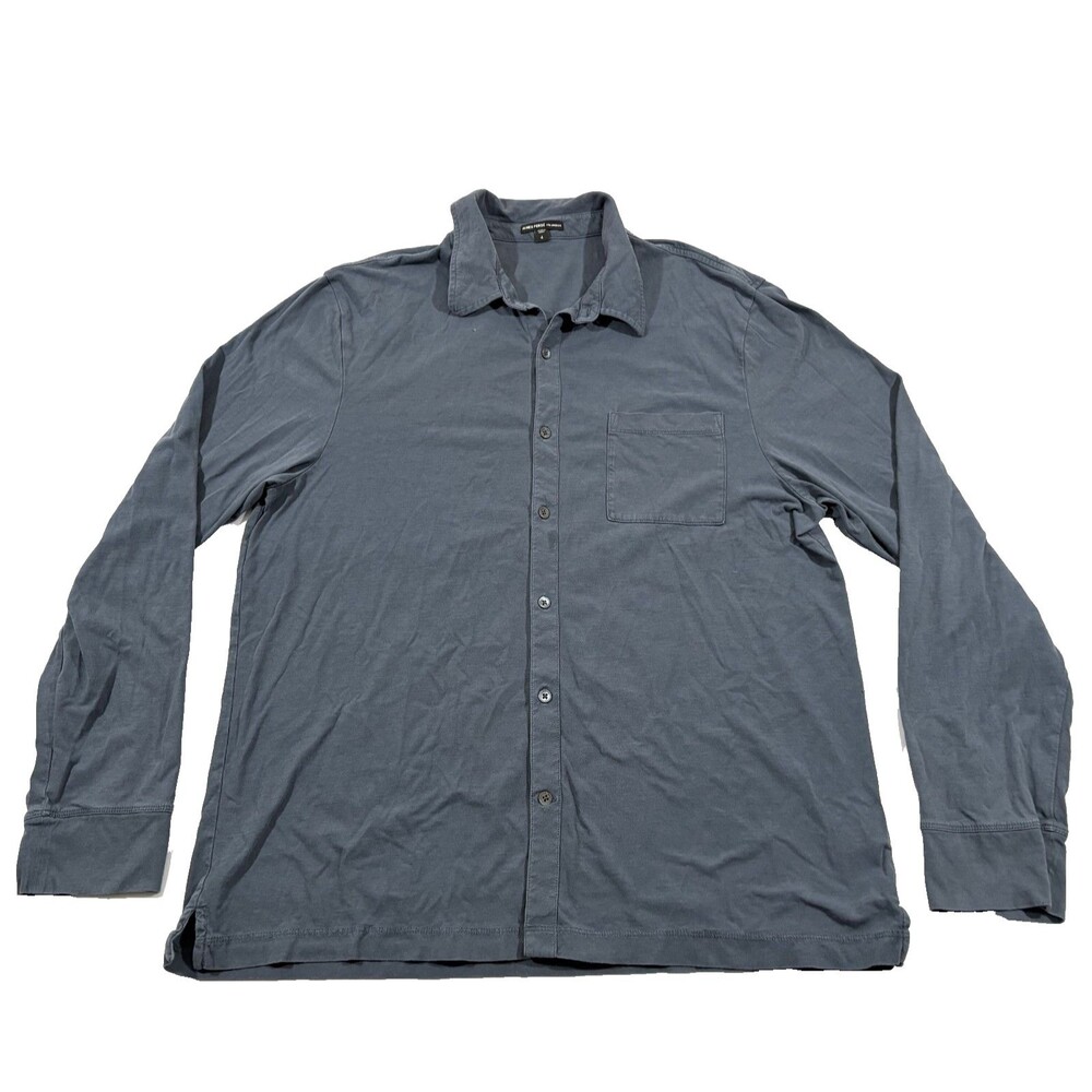 James Perse Mens Clean Finish Jersey Shirt Long Sleeve Button Cotton Blue Sz XL